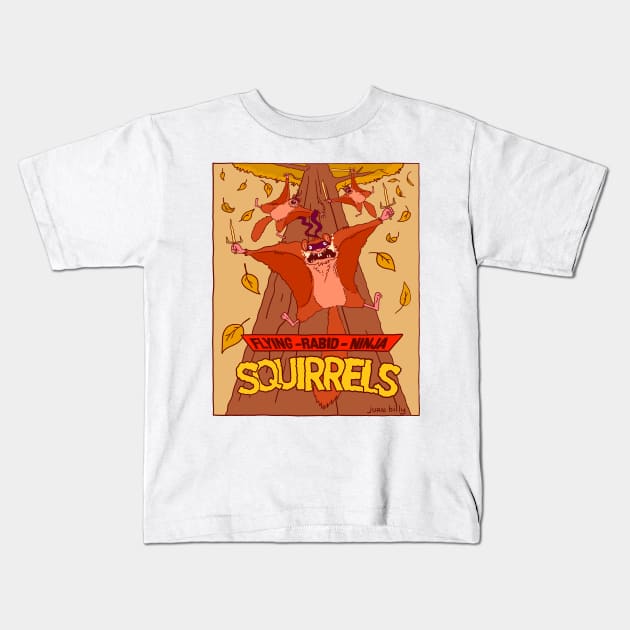 Ninja Squirrels Kids T-Shirt by Juan Billy